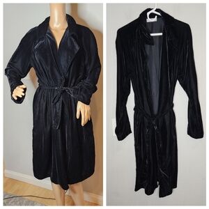 Bailey 44 Black Velvet Belted Open Front Lightweight Trench Coat Jacket Large